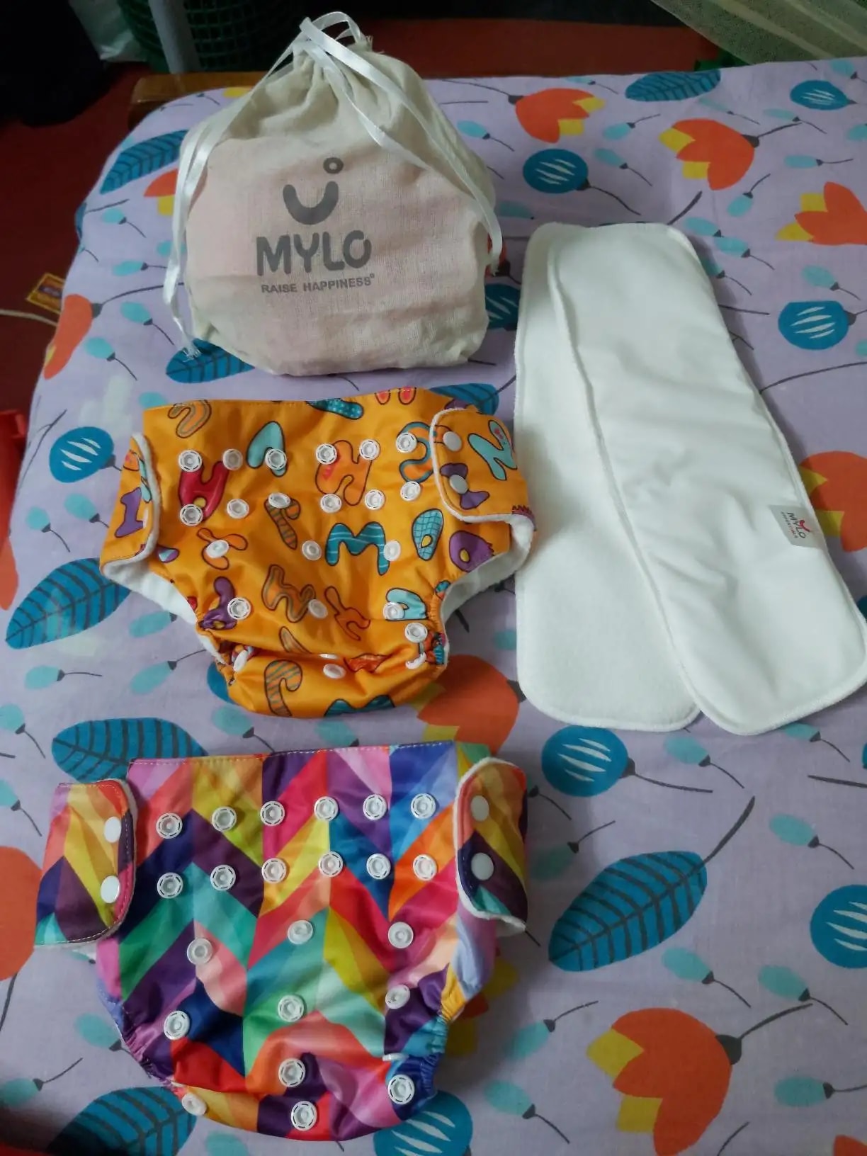 Adjustable Washable & Reusable Cloth Diaper With Absorbent Insert Pad (3M-3Y) | Oeko-Tex Certified | Prevents Rashes - Floral Spring & Rainbow - Pack of 2