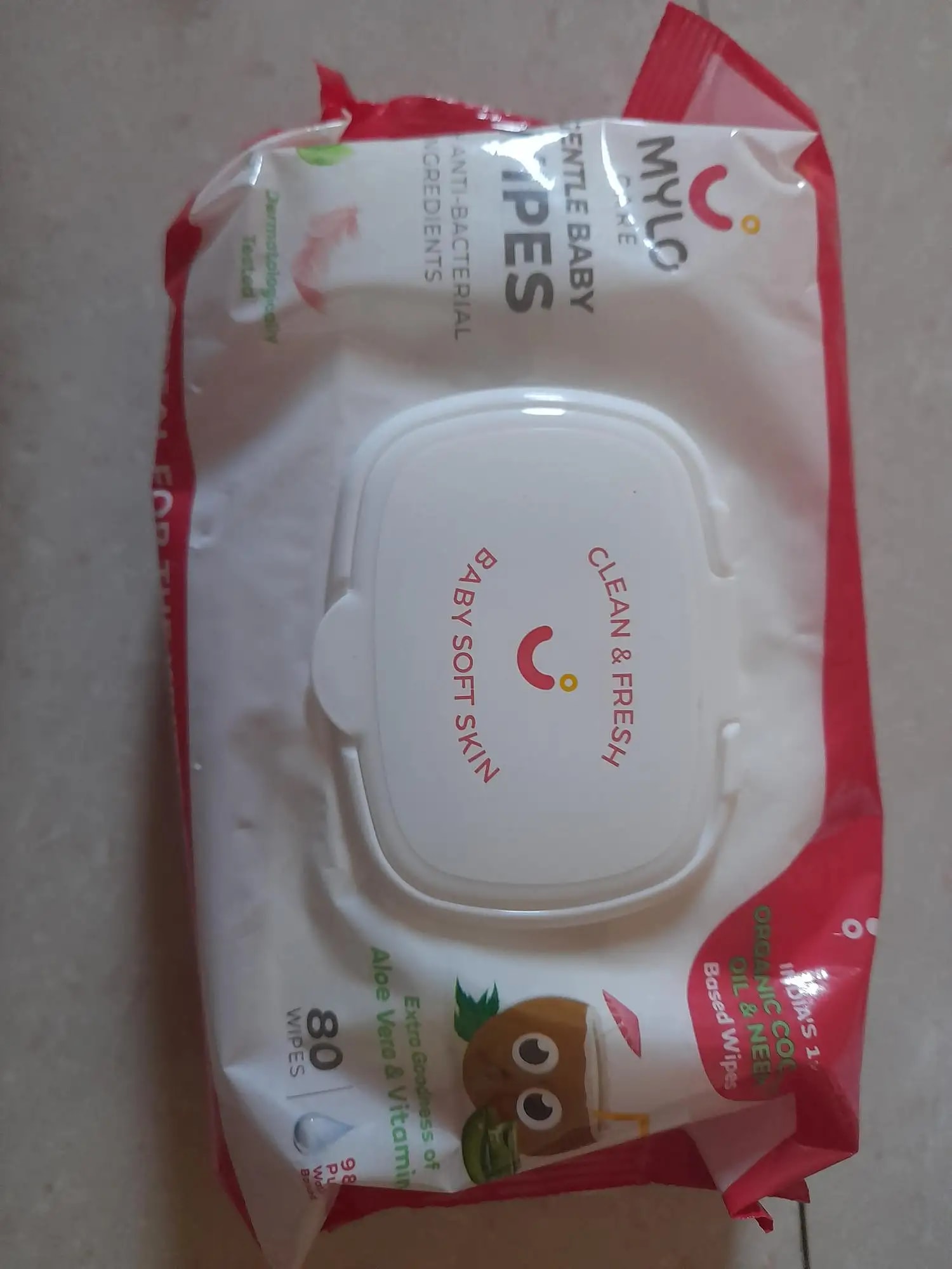 Gentle Baby Wipes With Lid - Organic Coconut Oil, Neem, Aloe Vera and Vitamin E | 98% Pure Water | Dermatologically Tested (Pack of 6) - 72 Wipes Per Pack