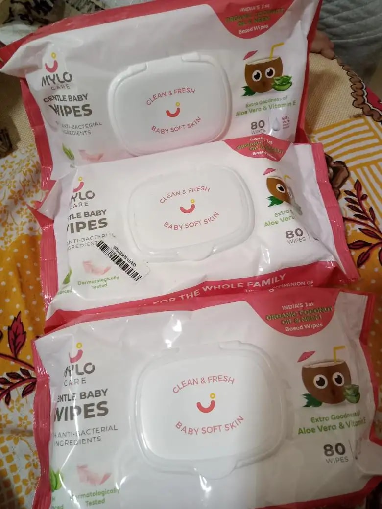 Gentle Baby Wipes With Lid - Organic Coconut Oil, Neem, Aloe Vera and Vitamin E | 98% Pure Water | Dermatologically Tested (Pack of 6) - 72 Wipes Per Pack