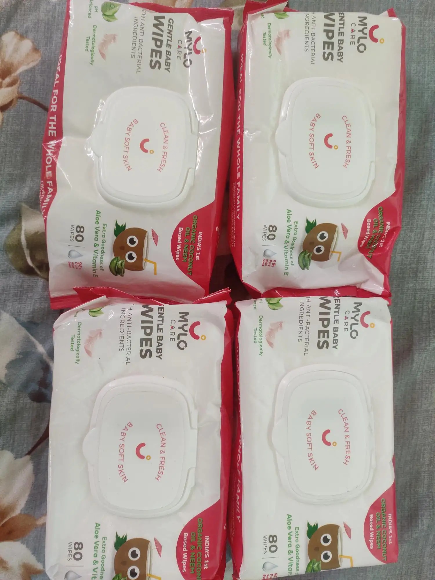 Gentle Baby Wipes With Lid - Organic Coconut Oil, Neem, Aloe Vera and Vitamin E | 98% Pure Water | Dermatologically Tested (Pack of 6) - 72 Wipes Per Pack