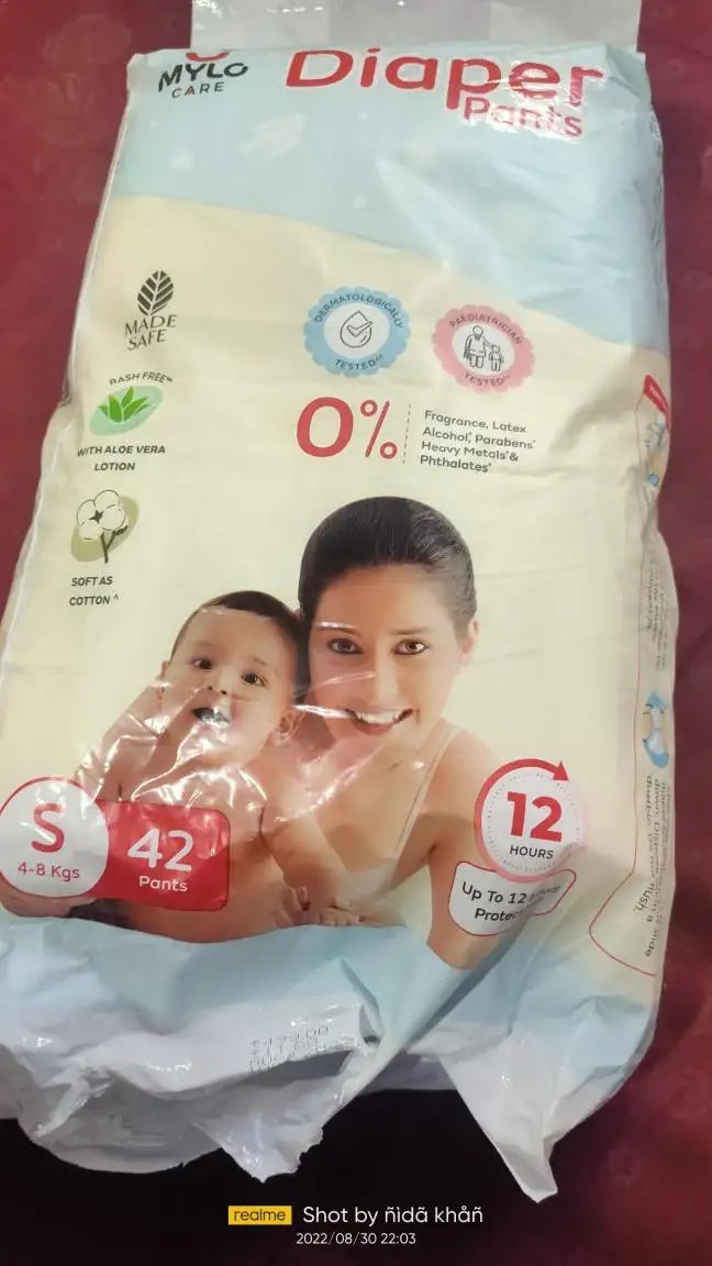 Mylo Baby New Born Diaper Pants | Up to 5Kgs | with Wetness Indicator | 92 Count