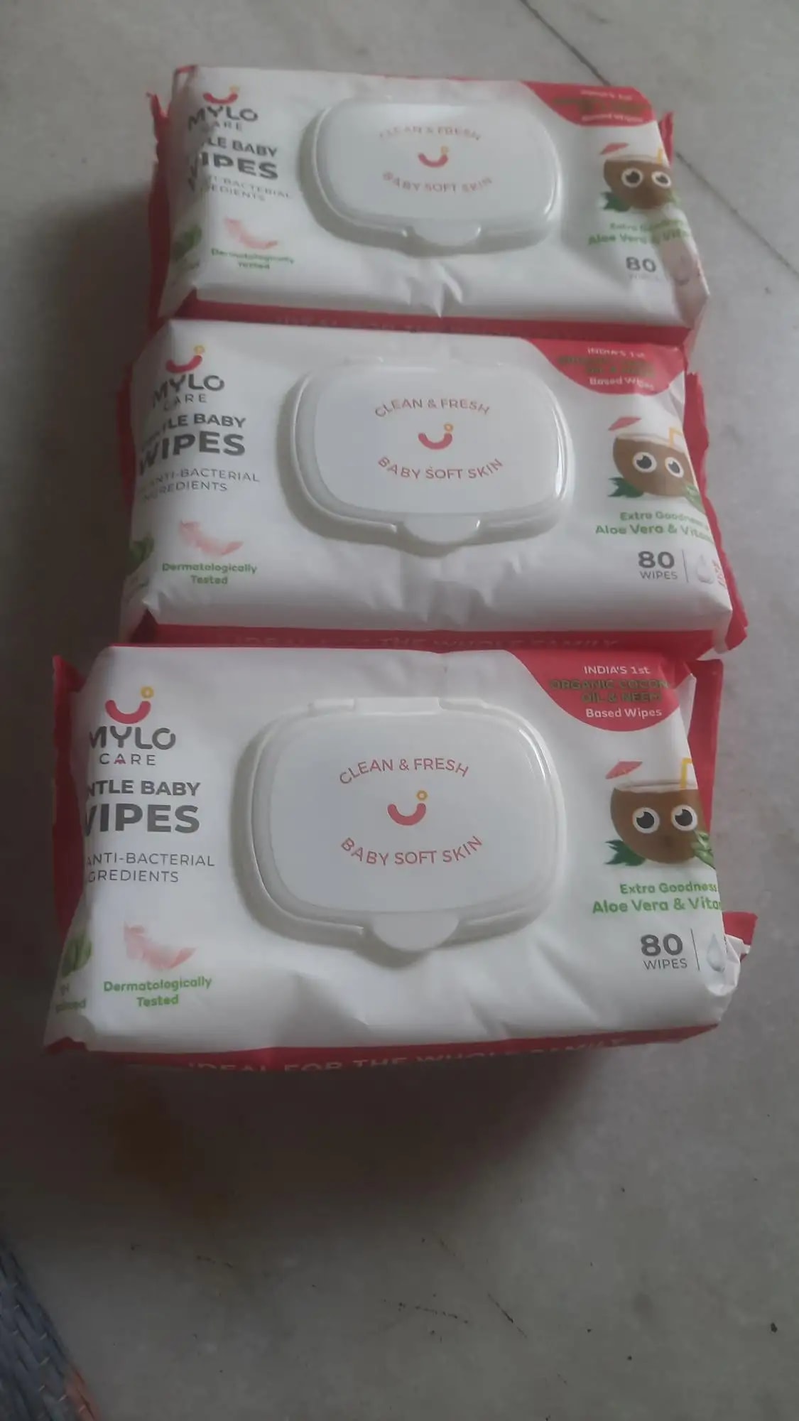 Gentle Baby Wipes With Lid - Organic Coconut Oil, Neem, Aloe Vera and Vitamin E | 98% Pure Water | Dermatologically Tested (Pack of 6) - 72 Wipes Per Pack