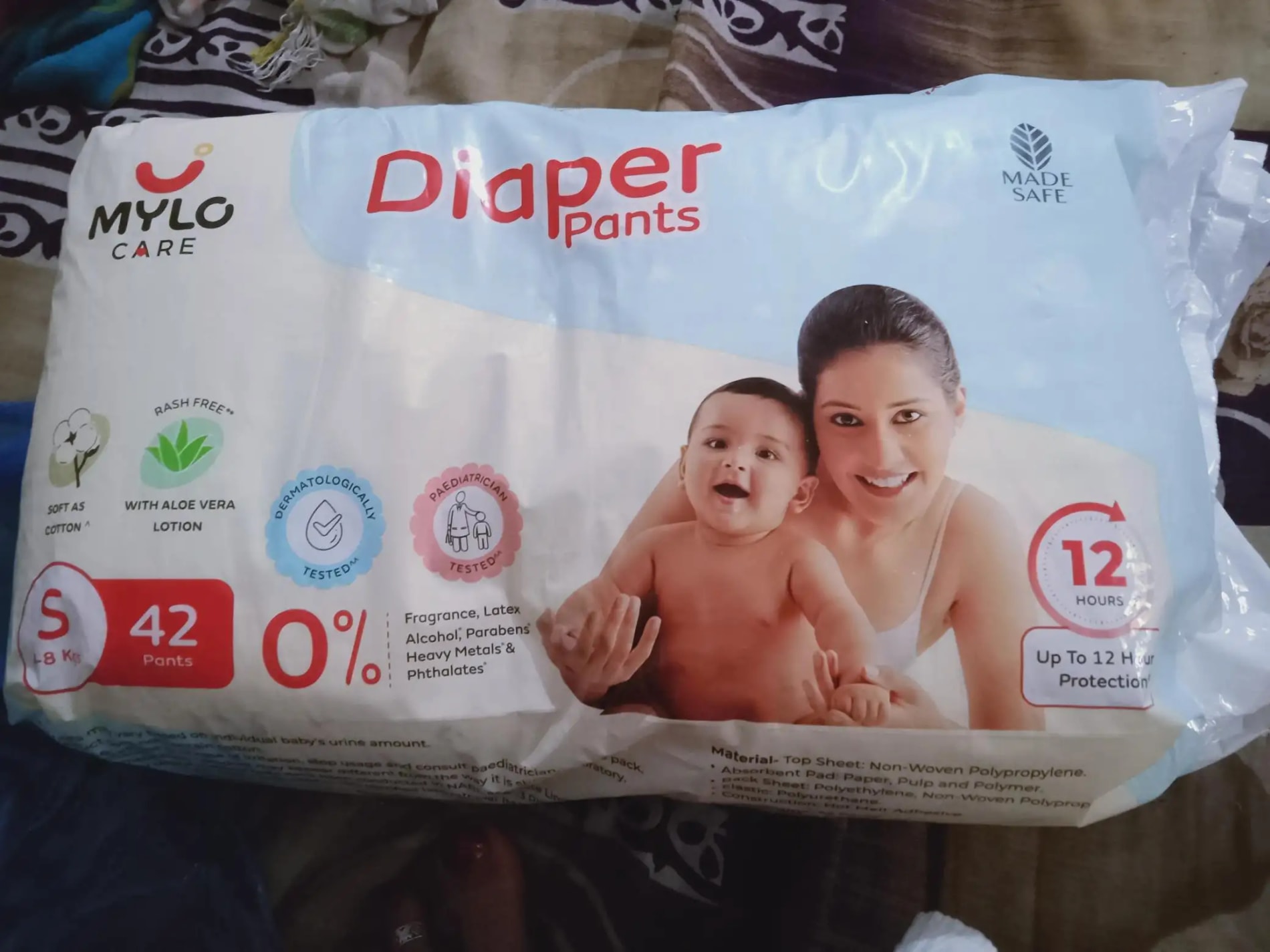 Mylo Baby New Born Diaper Pants | Up to 5Kgs | with Wetness Indicator | 92 Count