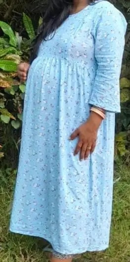Pre & Post Maternity /Nursing Midi Dress with both sides Zipper for Easy Feeding – Floral - Grey–L