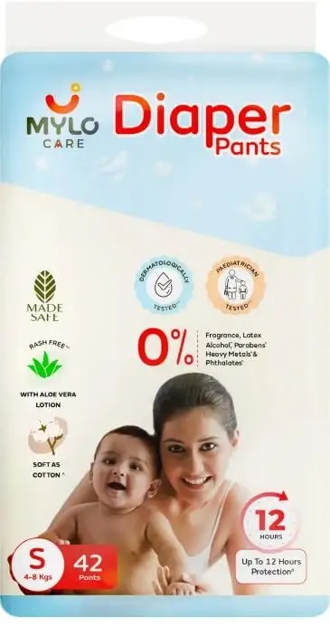 Mylo Baby New Born Diaper Pants | Up to 5Kgs | with Wetness Indicator | 92 Count