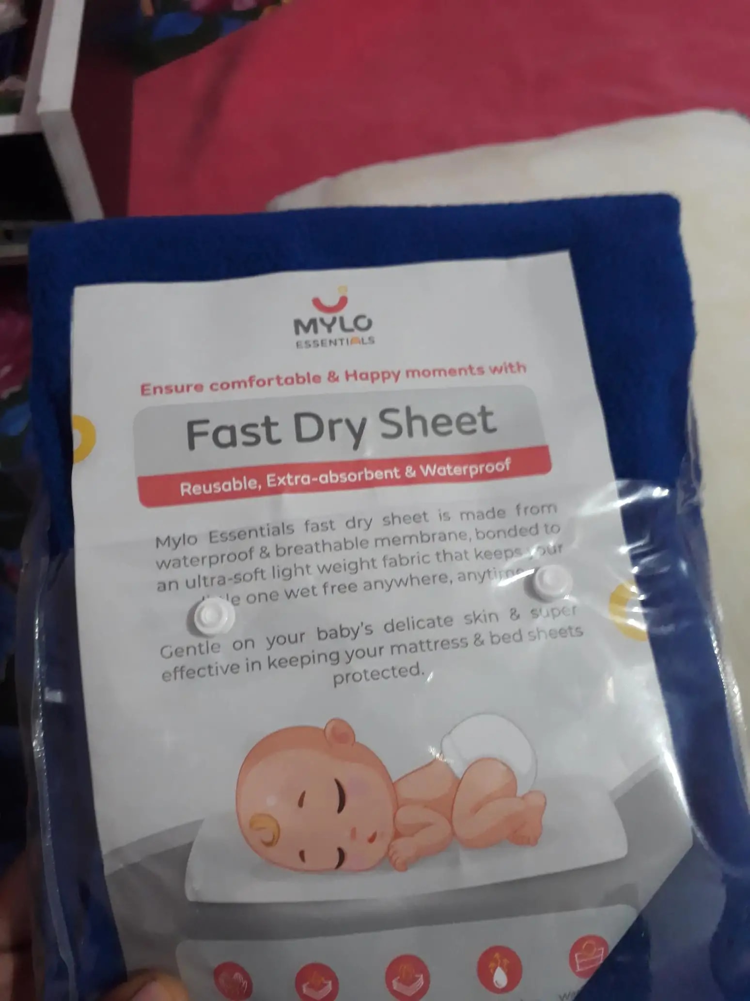 Waterproof Extra Absorbent Baby Dry Sheet & Bed Protector | Guards Against Spills, Stains & Nappy Leaks | Foldable & Portable - Navy Blue - M