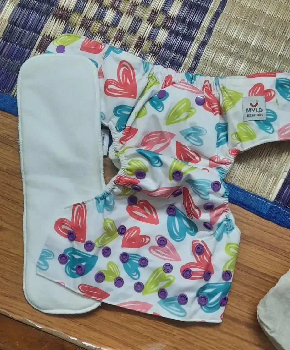 Adjustable Washable & Reusable Cloth Diaper With Dry Feel, Absorbent Insert Pad (3M-3Y) Prevents Rashes - Floral Spring - Pack of 1