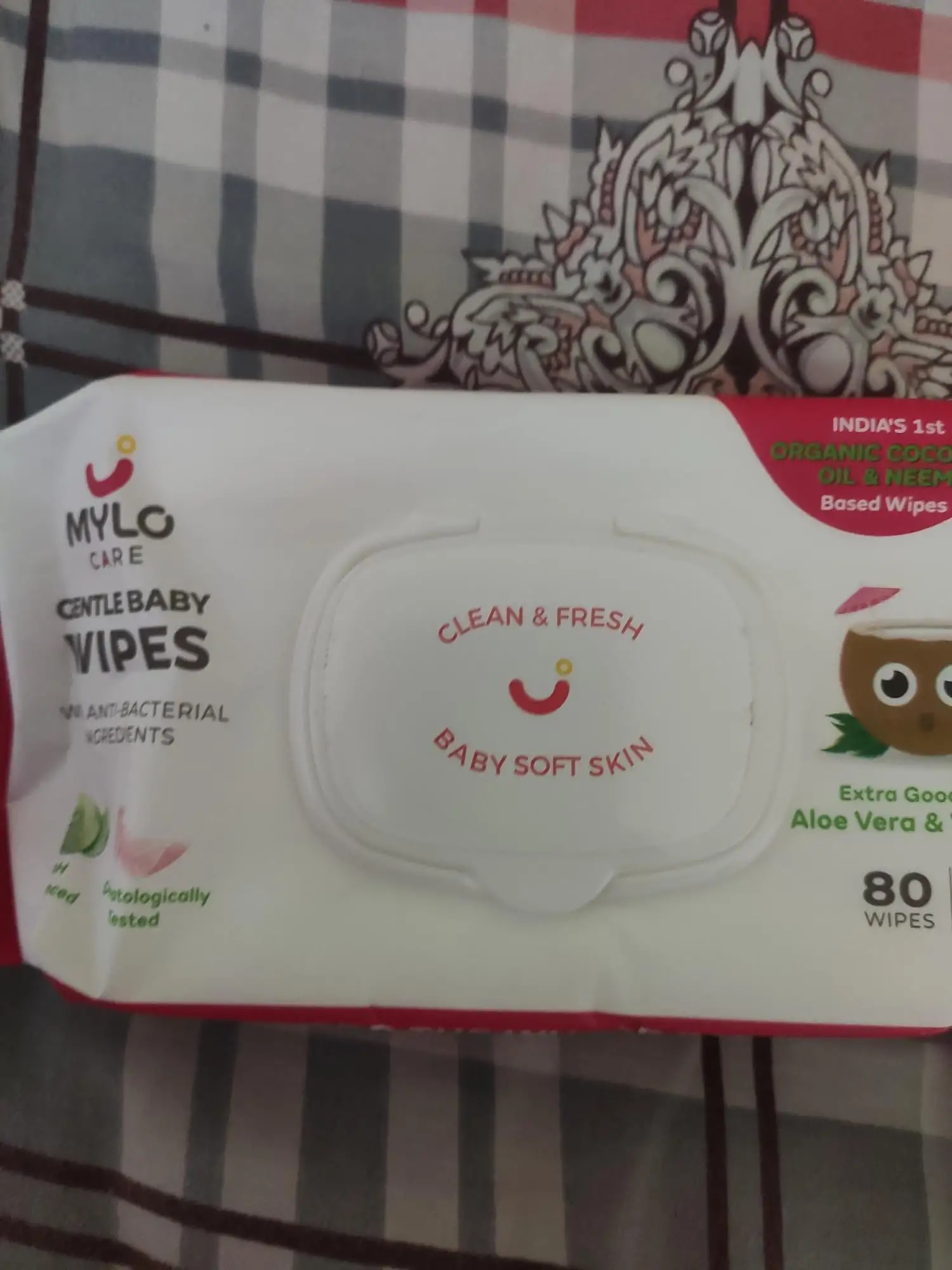 Gentle Baby Wipes With Lid - Organic Coconut Oil, Neem, Aloe Vera and Vitamin E | 98% Pure Water | Dermatologically Tested (Pack of 6) - 72 Wipes Per Pack