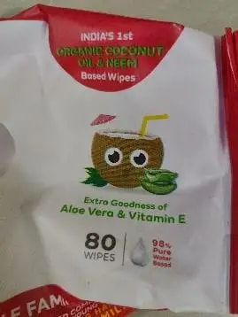 Gentle Baby Wipes With Lid - Organic Coconut Oil, Neem, Aloe Vera and Vitamin E | 98% Pure Water | Dermatologically Tested (Pack of 6) - 72 Wipes Per Pack