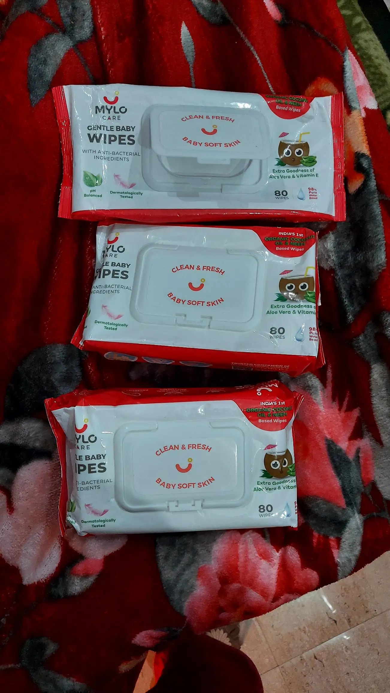Gentle Baby Wipes With Lid - Organic Coconut Oil, Neem, Aloe Vera and Vitamin E | 98% Pure Water | Dermatologically Tested (Pack of 6) - 72 Wipes Per Pack