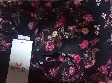 Pre & Post Maternity /Nursing Midi Dress with both sides Zipper for Easy Feeding – Floral - Grey–L