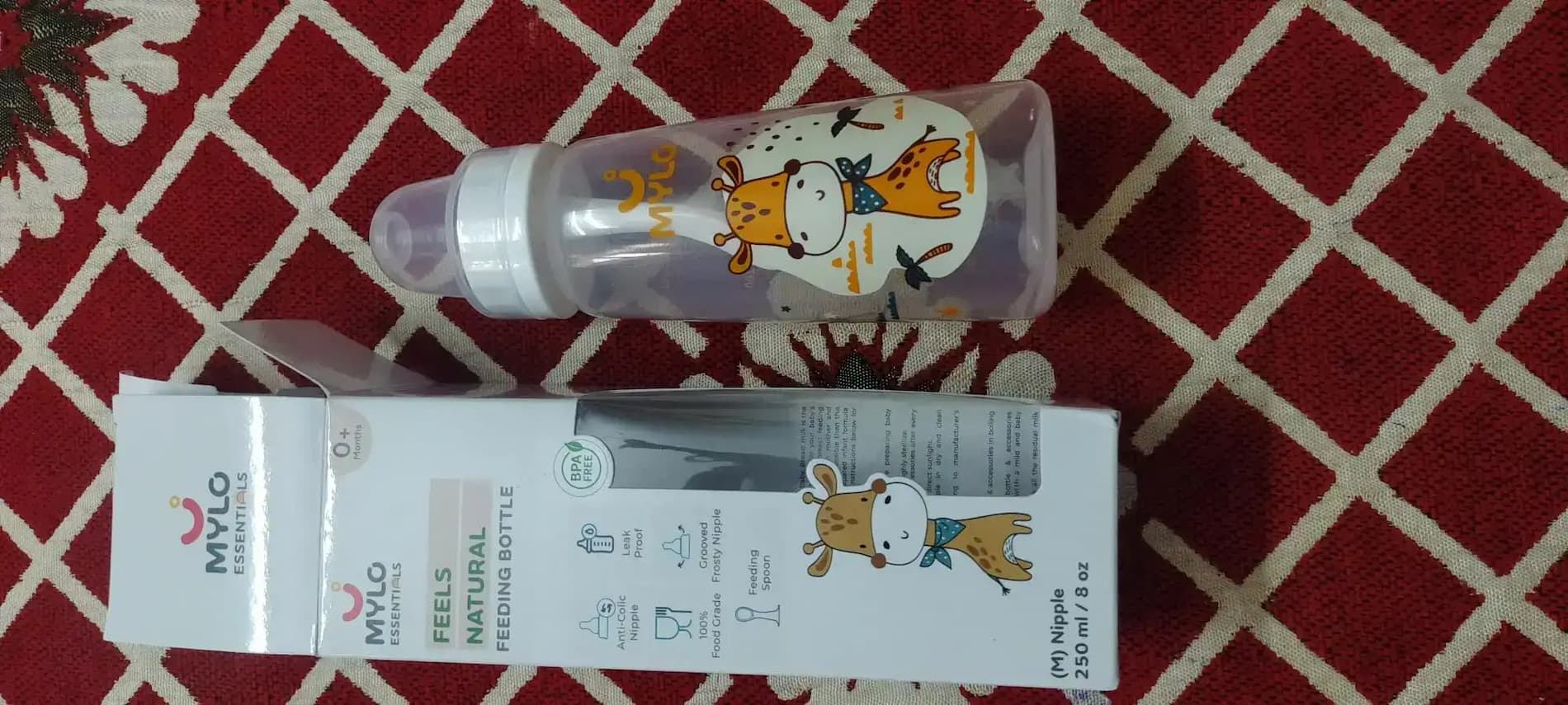 2-in-1 Baby Feeding Bottle | BPA Free with Anti-Colic Nipple & Spoon | Easy Flow Neck Design - Pink & Elephant 125ml & 250ml