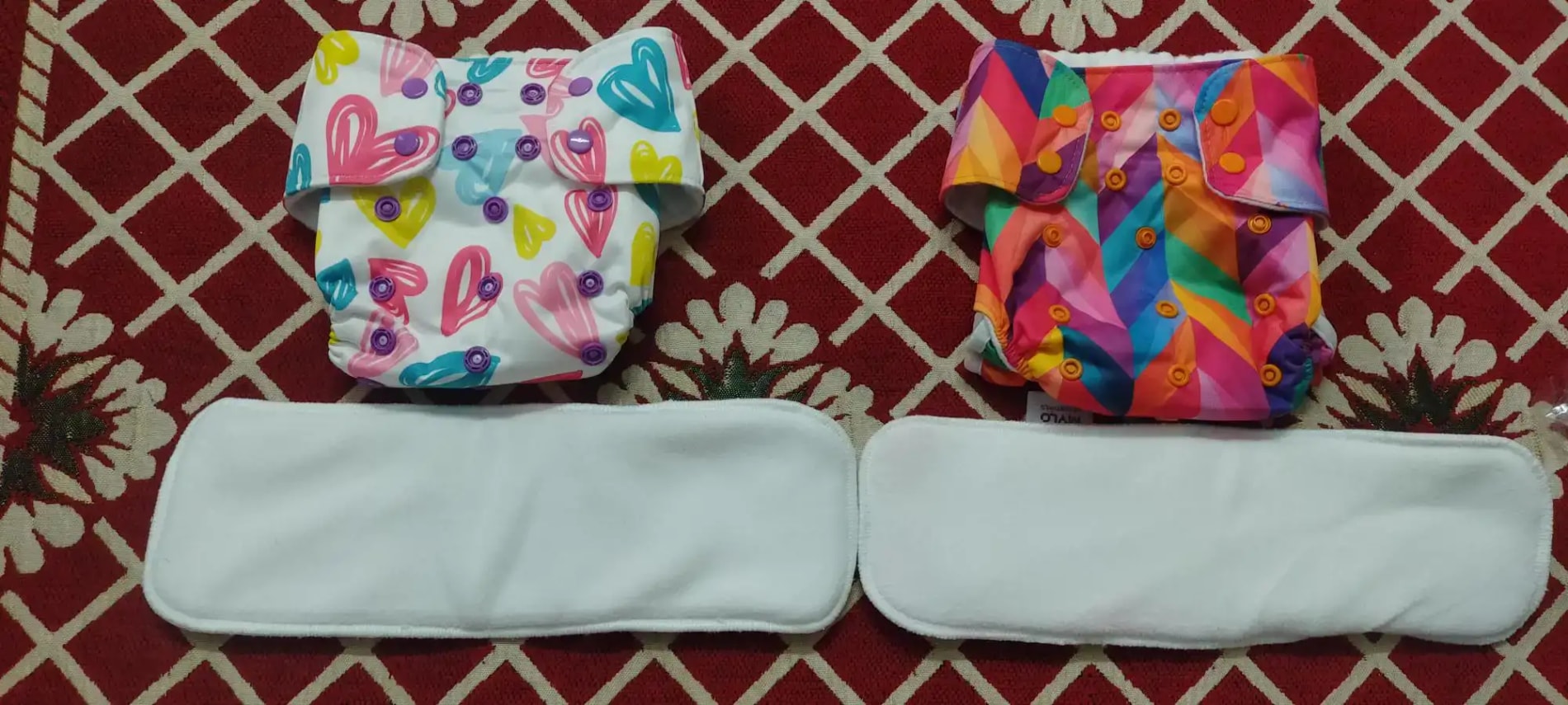 Adjustable Washable & Reusable Cloth Diaper With Absorbent Insert Pad (3M-3Y) | Oeko-Tex Certified | Prevents Rashes - Floral Spring & Rainbow - Pack of 2