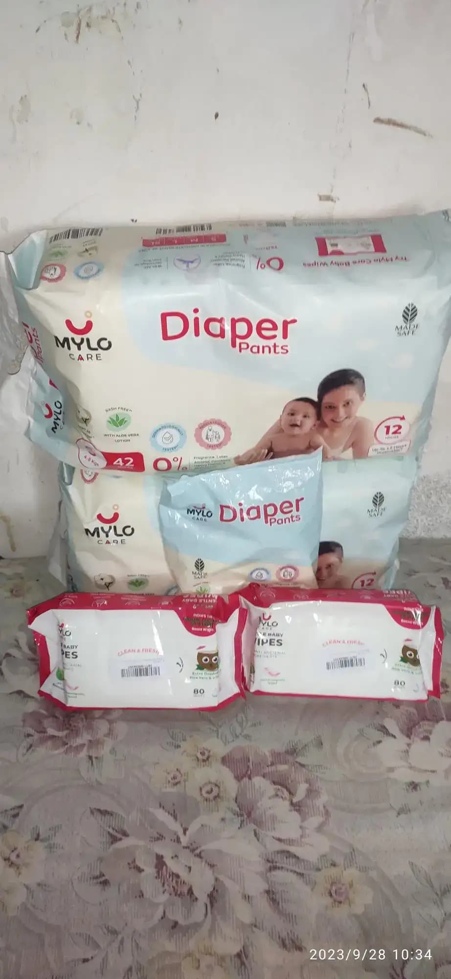 Super Saver Combo - Baby Diaper Pants Large (L) Size 9-14 kgs (64 count) Leak Proof + Baby Powder for Kids - 300 gm