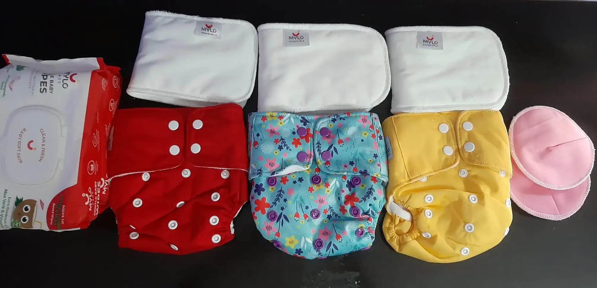 Adjustable Washable & Reusable Cloth Diaper With Dry Feel, Absorbent Insert Pad (3M-3Y) | Oeko-Tex Certified | Prevents Rashes - 1 Solid + 2 Heart Print - Pack of 3