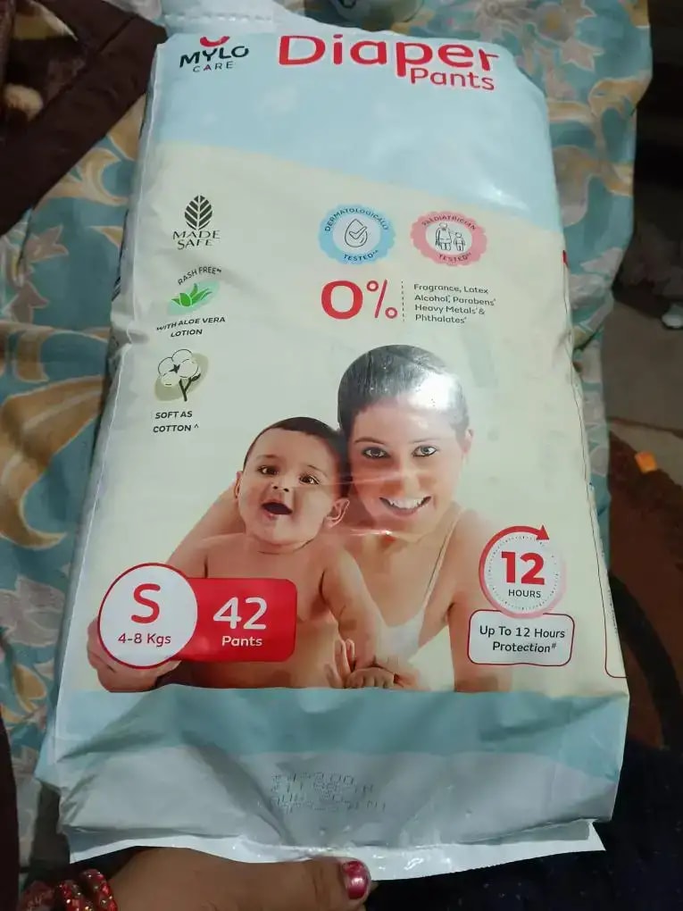 Mylo Baby New Born Diaper Pants | Up to 5Kgs | with Wetness Indicator | 92 Count