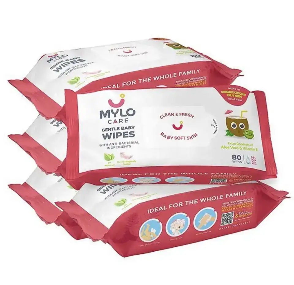 Gentle Baby Wipes With Lid - Organic Coconut Oil, Neem, Aloe Vera and Vitamin E | 98% Pure Water | Dermatologically Tested (Pack of 6) - 72 Wipes Per Pack