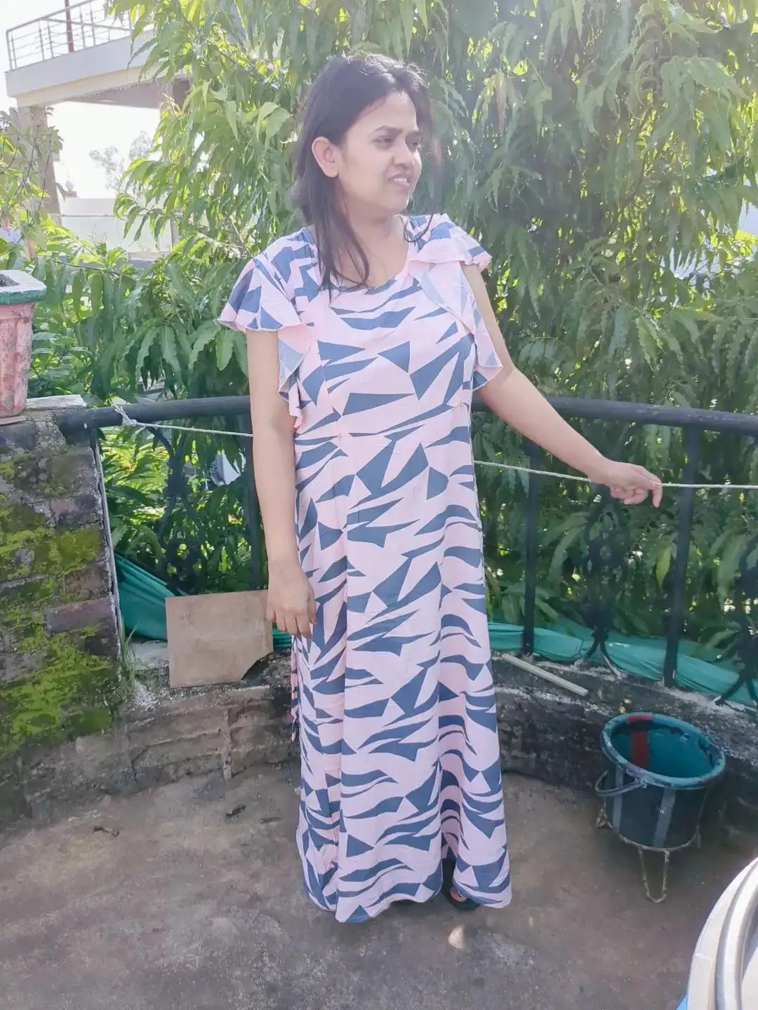 Pre & Post Maternity /Nursing Midi Dress with both sides Zipper for Easy Feeding – Floral - Grey–L