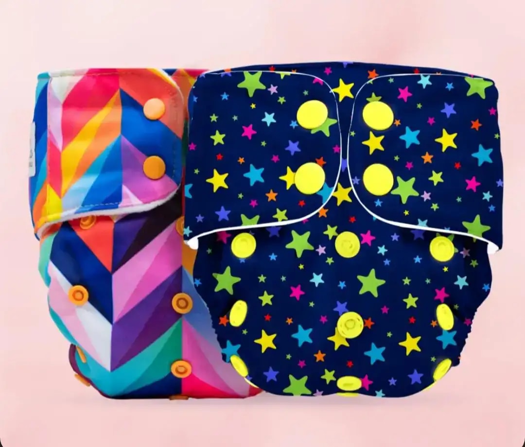 Adjustable Washable & Reusable Cloth Diaper With Absorbent Insert Pad (3M-3Y) | Oeko-Tex Certified | Prevents Rashes - Floral Spring & Rainbow - Pack of 2