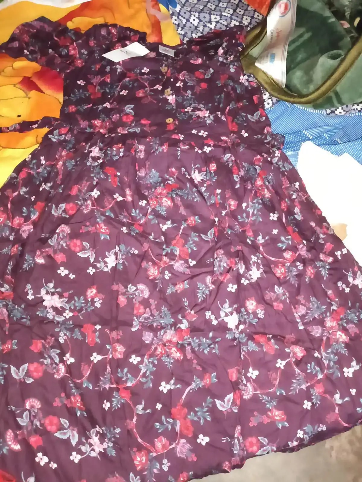 Pre & Post Maternity /Nursing Midi Dress with both sides Zipper for Easy Feeding – Floral - Grey–L
