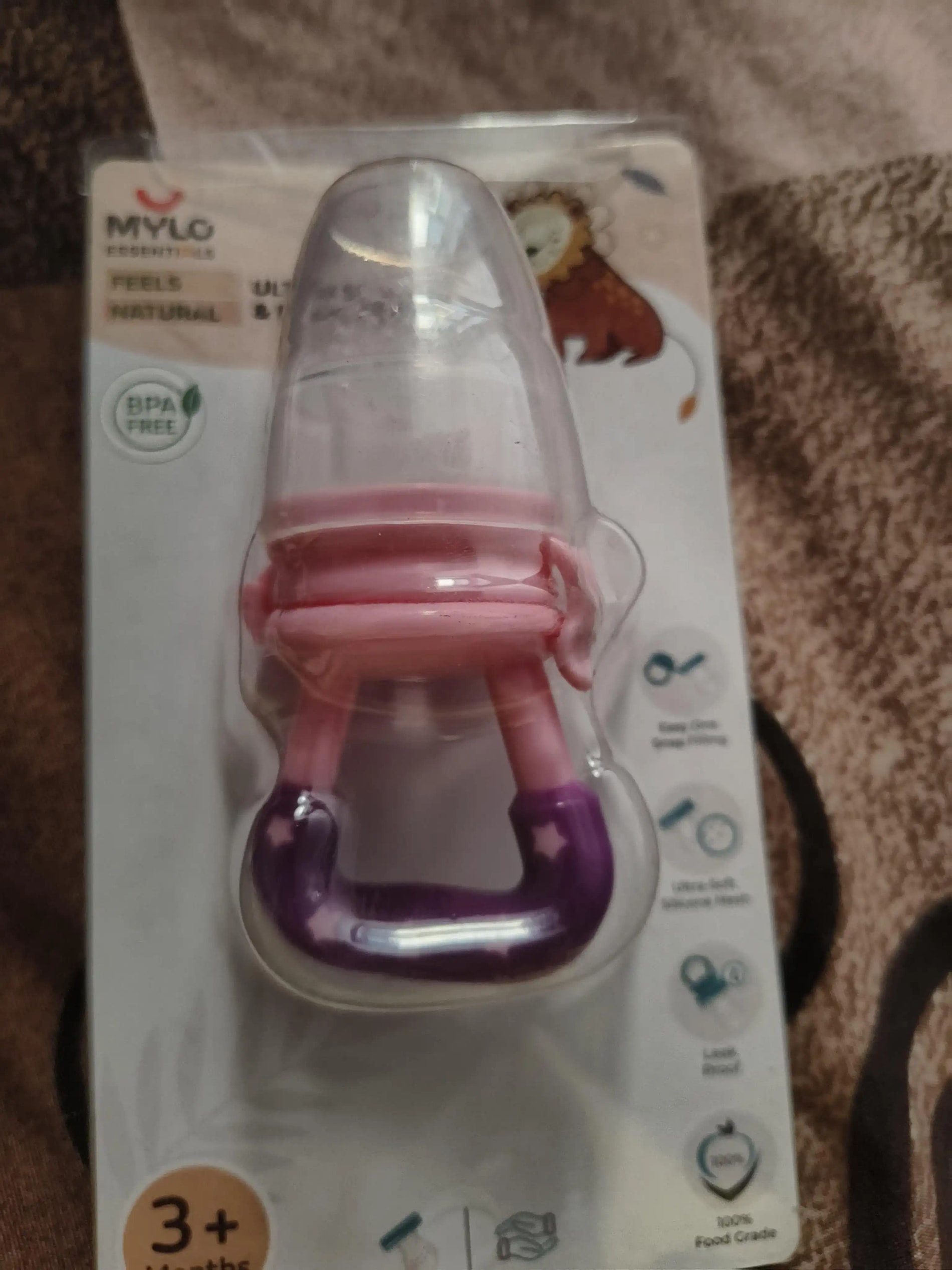 Feels Natural Ultra Soft Fruit & Food Nibbler- Pink | Convenient to Introduce Fruits & Veggies to Baby | Ultra-soft Silicone Mesh for Easy Chewing | Easy One Snap Filling | Helps Relieve Teething Discomfort
