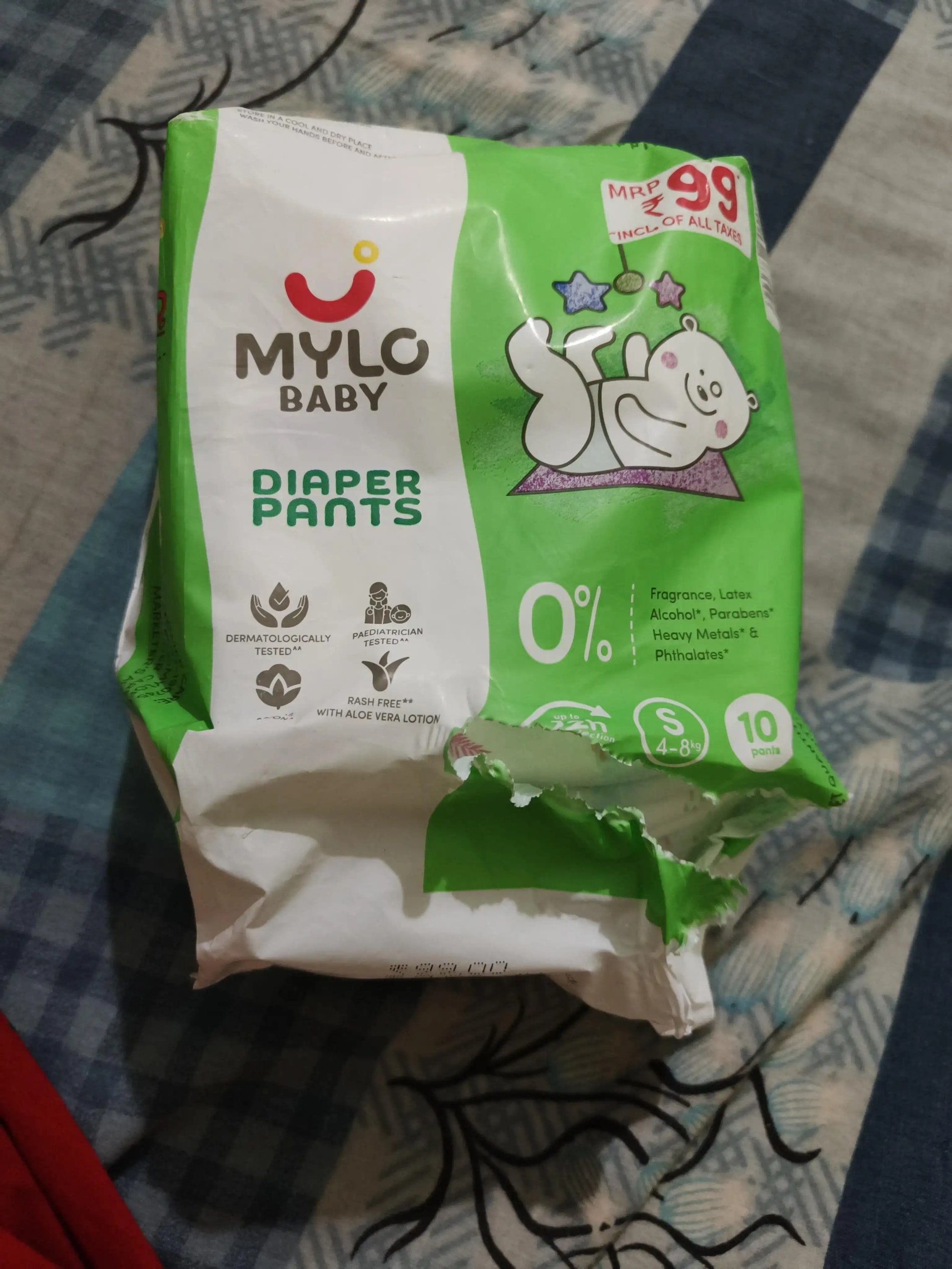 Mylo Baby New Born Diaper Pants | Up to 5Kgs | with Wetness Indicator | 92 Count