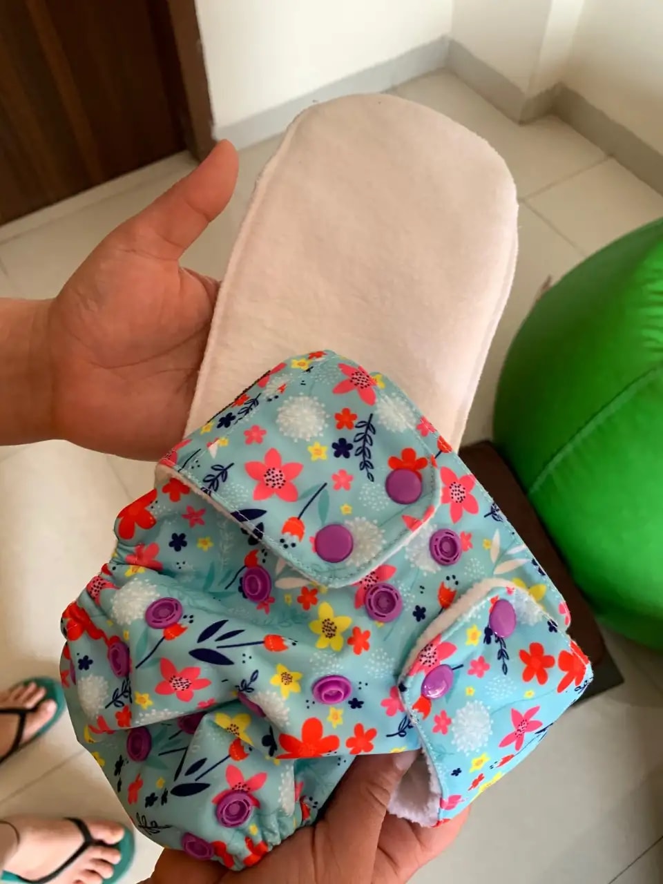 Adjustable Washable & Reusable Cloth Diaper With Dry Feel, Absorbent Insert Pad (3M-3Y) Prevents Rashes - Floral Spring - Pack of 1