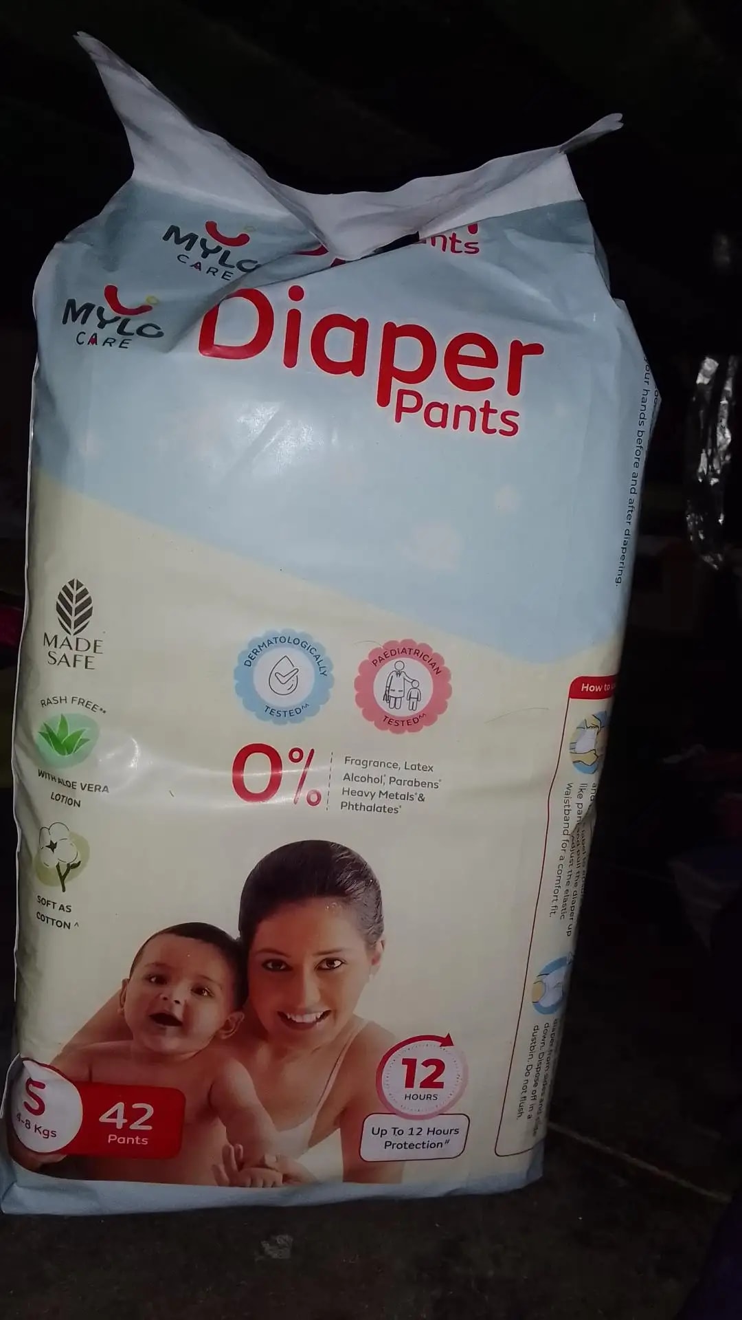 Mylo Baby New Born Diaper Pants | Up to 5Kgs | with Wetness Indicator | 92 Count