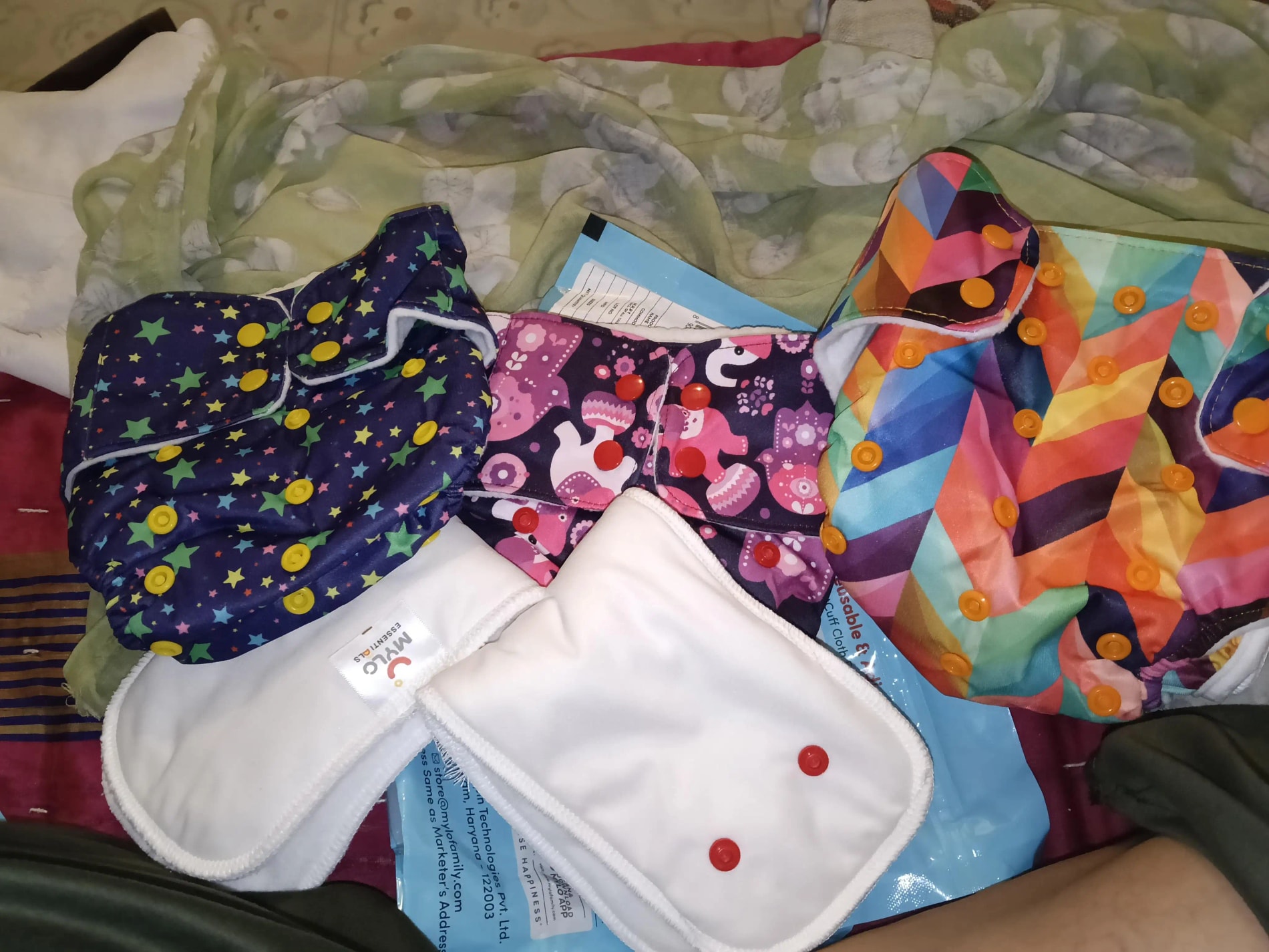 Adjustable Washable & Reusable Cloth Diaper With Dry Feel, Absorbent Insert Pad (3M-3Y) Prevents Rashes - Floral Spring - Pack of 1