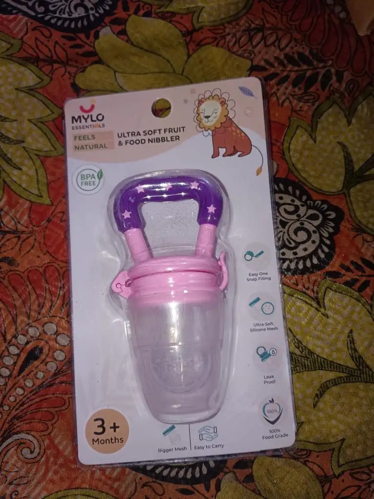 Feels Natural Ultra Soft Fruit & Food Nibbler- Pink | Convenient to Introduce Fruits & Veggies to Baby | Ultra-soft Silicone Mesh for Easy Chewing | Easy One Snap Filling | Helps Relieve Teething Discomfort