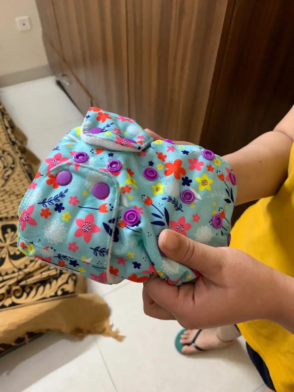 Adjustable Washable & Reusable Cloth Diaper With Dry Feel, Absorbent Insert Pad (3M-3Y) Prevents Rashes - Floral Spring - Pack of 1