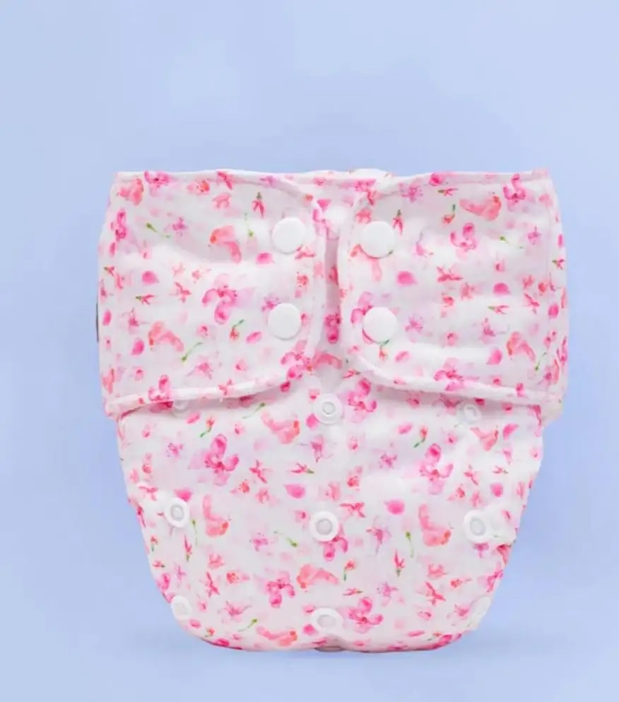 Adjustable Washable & Reusable Cloth Diaper With Dry Feel, Absorbent Insert Pad (3M-3Y) Prevents Rashes - Floral Spring - Pack of 1