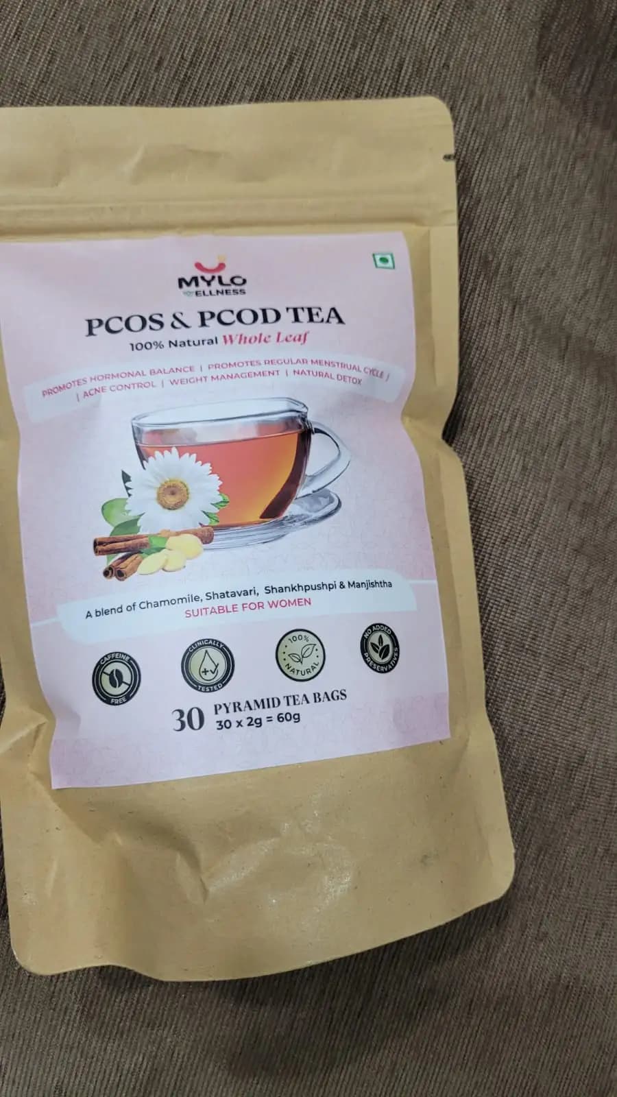100% Natural PCOS & PCOD Tea - 30 Tea Bags | Maintains Regular Menstrual Cycle | Controls Acne | NABL Lab Tested | FSSAI Licensed
